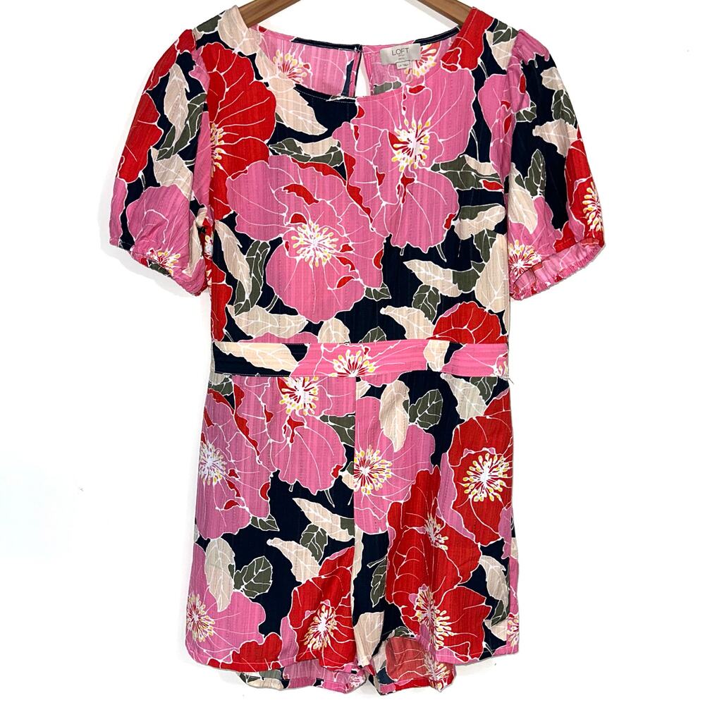 NWT Loft Outlet Petite Pink Floral Short Sleeve Romper Size Large Petite LP